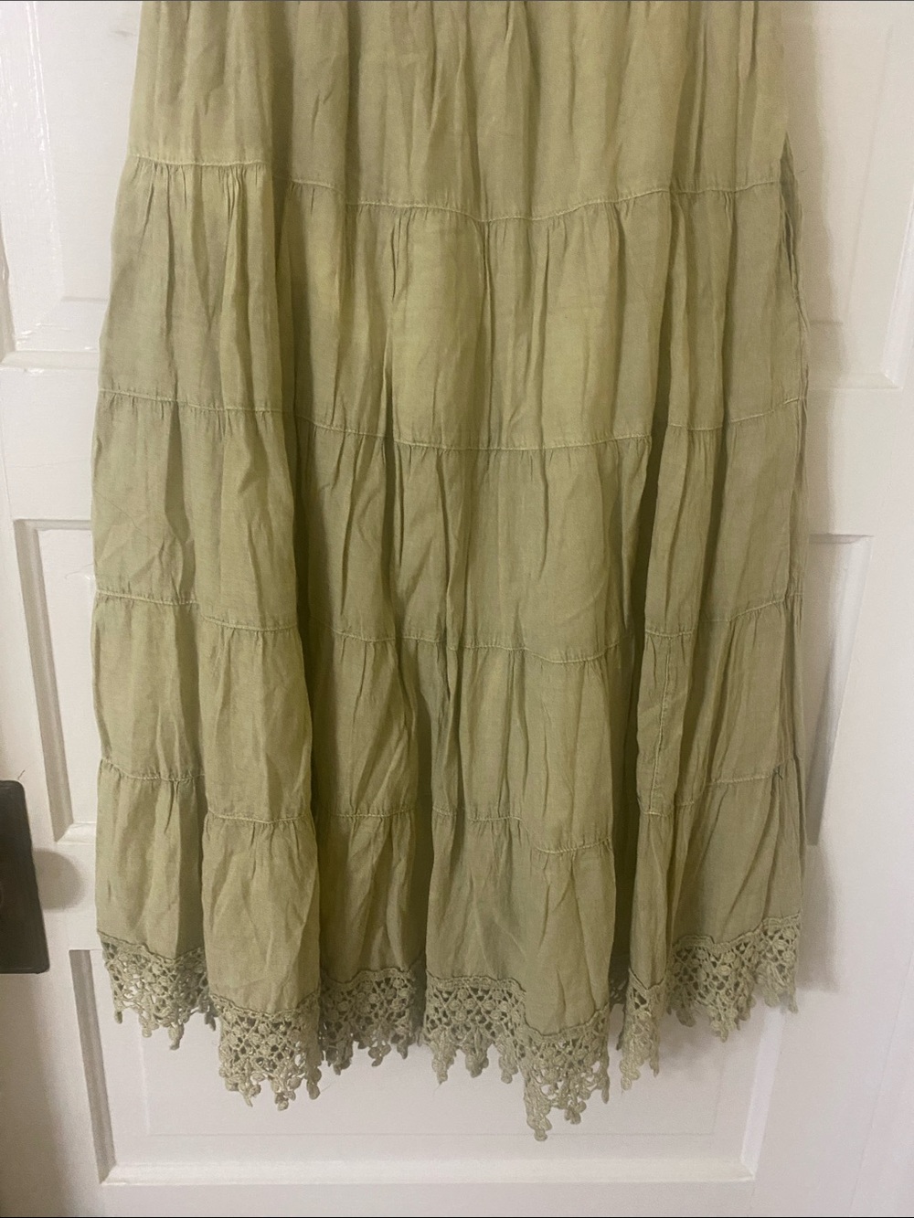 NWT Young Threads Sage Green Tiered Midi Skirt Lace Trim Cotton Large - Picture 5 of 8